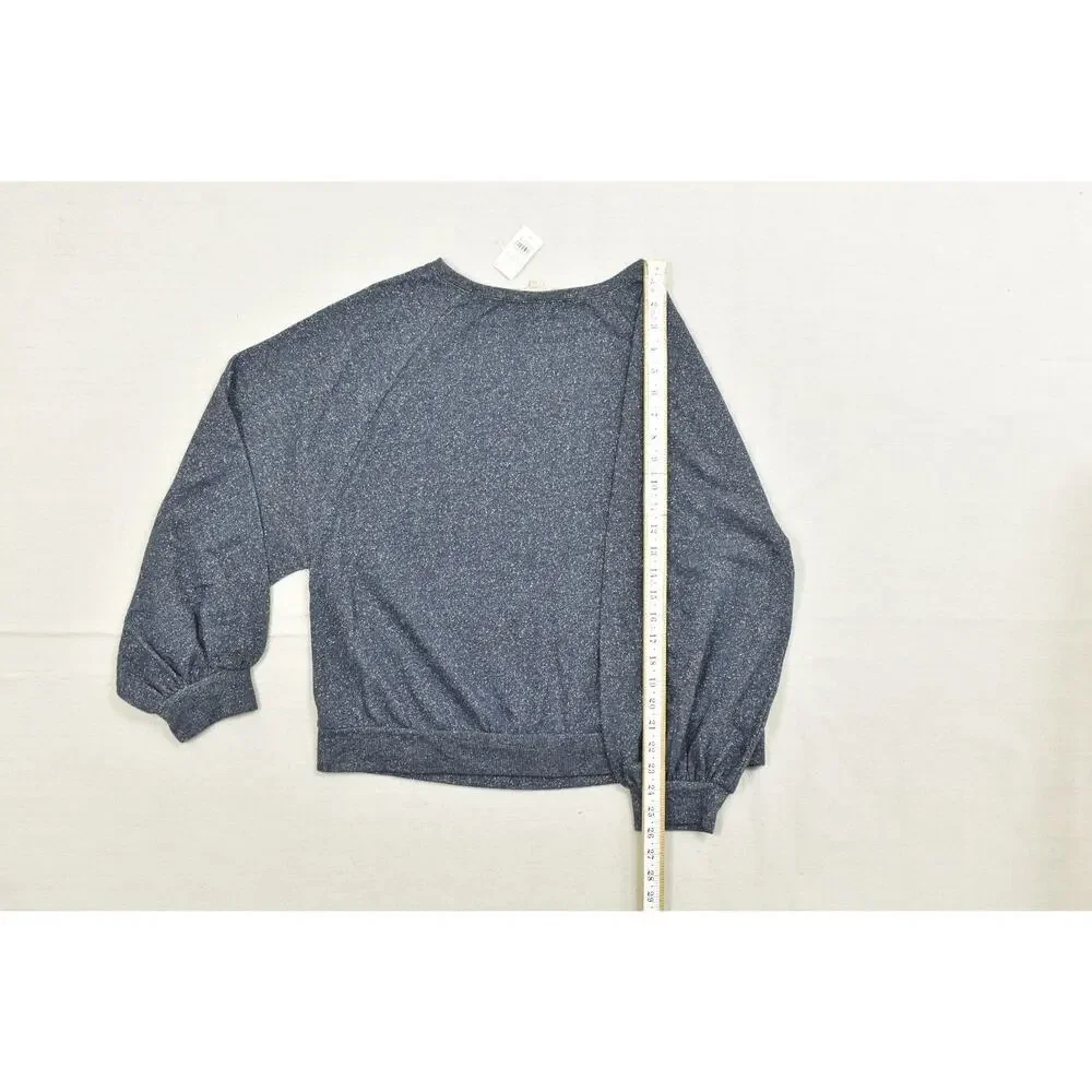 LOFT Women's Size M Blue Shimmer Sparkle Long Puff Sleeve Crew Neck Sweater NEW